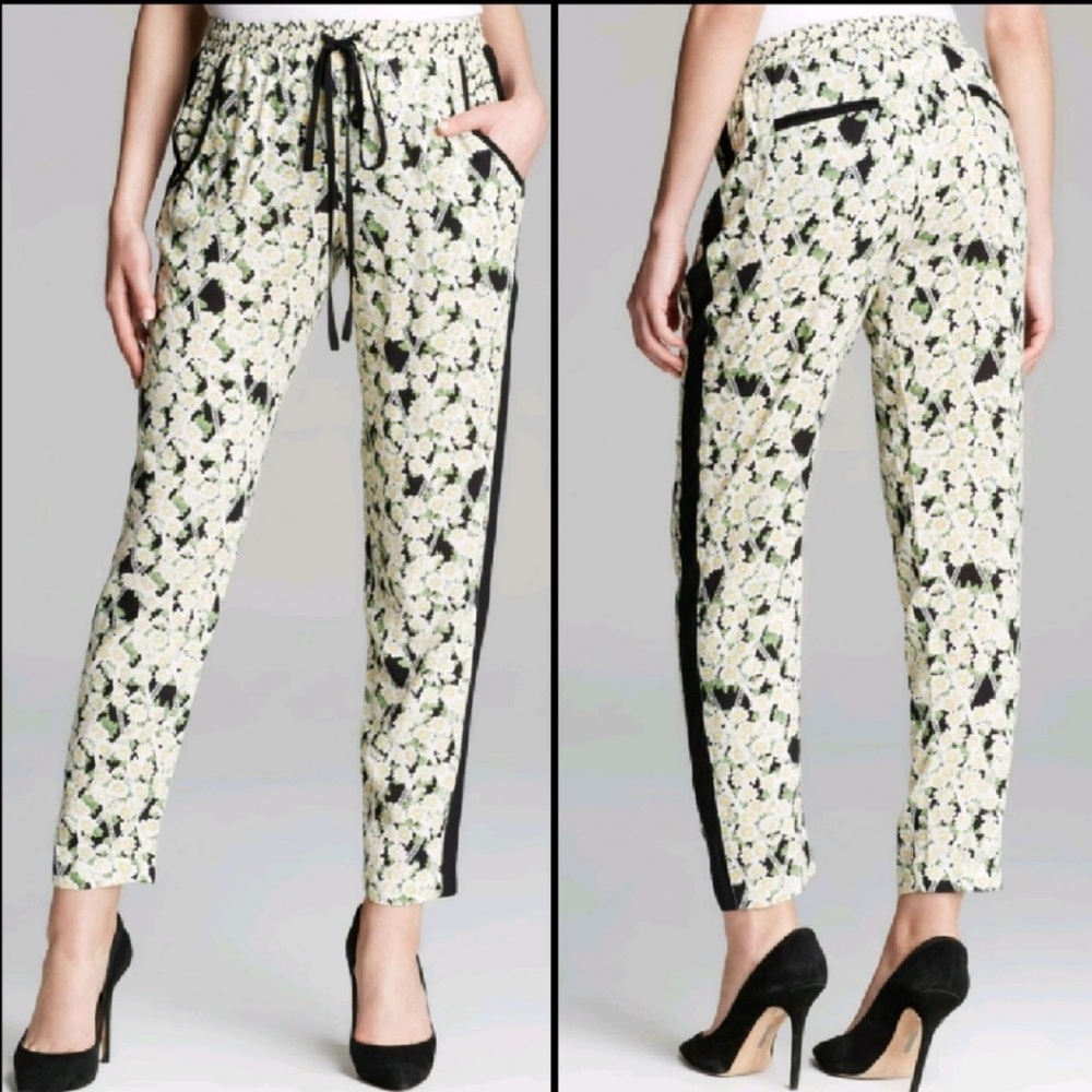 French Connection Tropicana Check Trousers w/ White Daisies